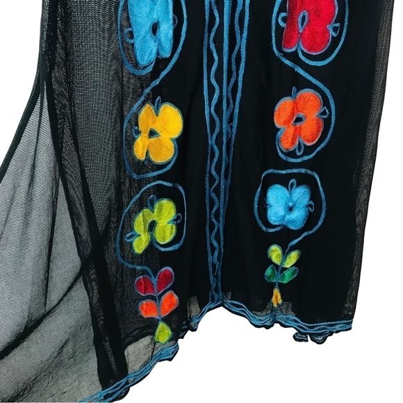 Roja Ethnic Bohemian Hand Embroidered Colorful Floral Mesh Side Slits Maxi Dress - Picture 6 of 10